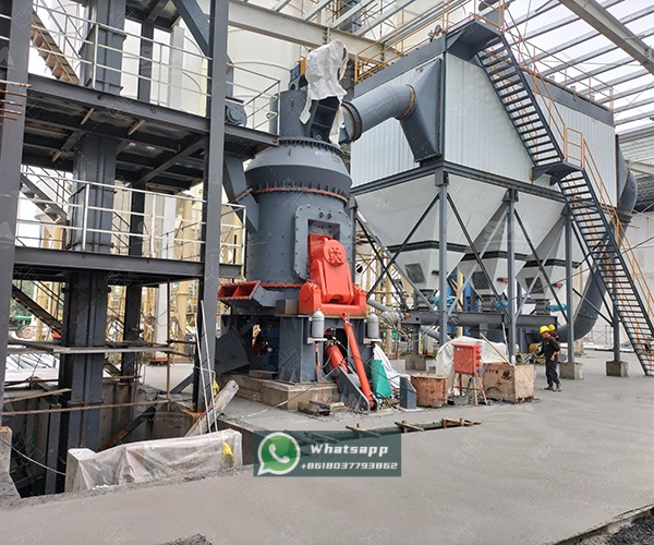 Zenith LM Vertical Grinding Mill installed in a stone processing plant, showing the mill body, separator, and dust collector